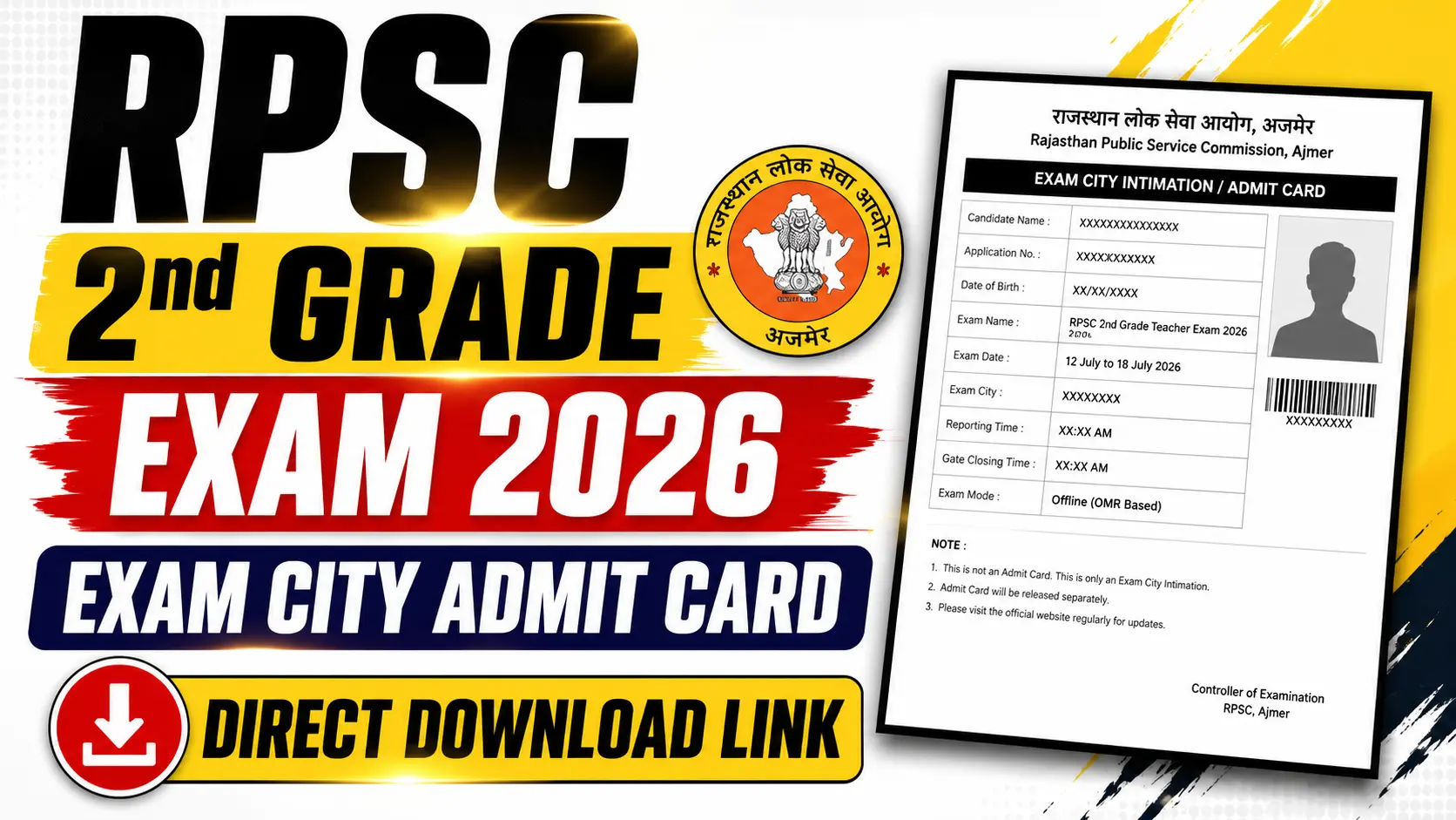 RPSC 2nd Grade Admit Card